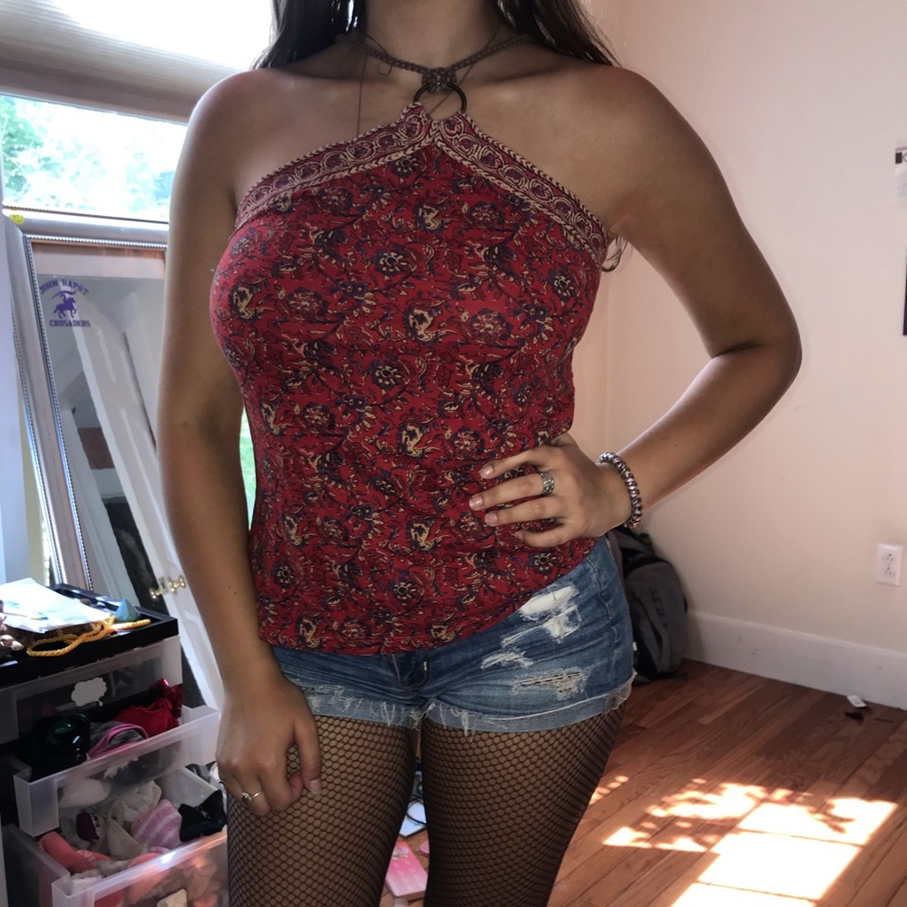 Boho red high neck top